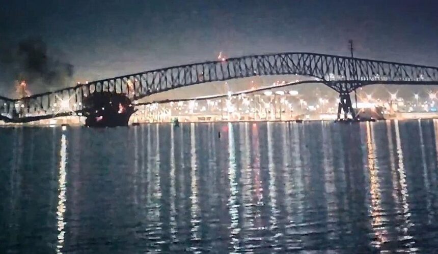 Siete personas desaparecidas en EE.UU., tras caer un puente en Baltimore chocado por un barco