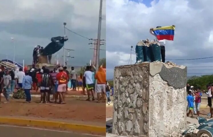 Venezolanos derriban estatuas de Chávez en protestas contra resultado de presidenciales