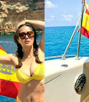 Salma Hayek deslumbra en Ibiza con un vibrante bikini amarillo