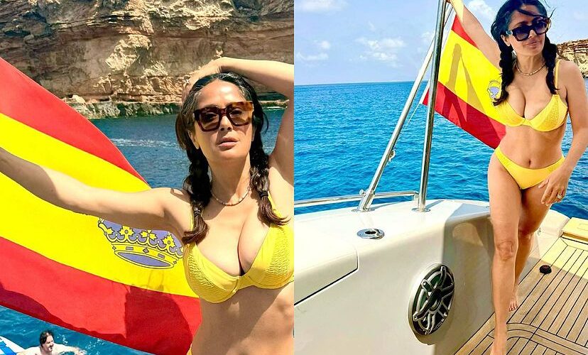 Salma Hayek deslumbra en Ibiza con un vibrante bikini amarillo