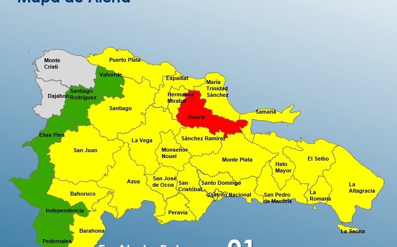 El COE pone en alerta roja la provincia Duarte y amarilla 24 provincias