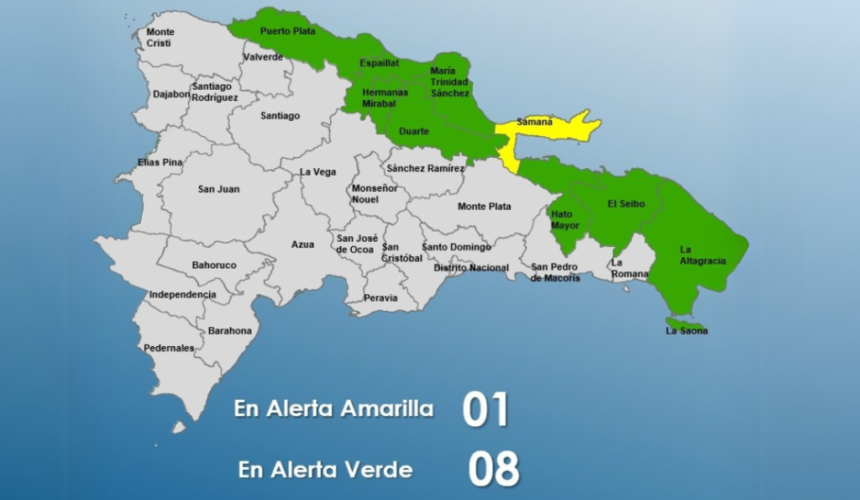 Samaná en alerta amarilla y ocho provincias en verde por vaguada