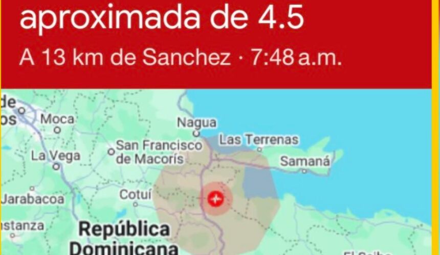 RD registra temblor de tierra este lunes de 4,5 