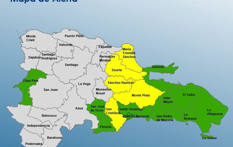 COE emite alerta amarilla y verde para 16 provincias por lluvias