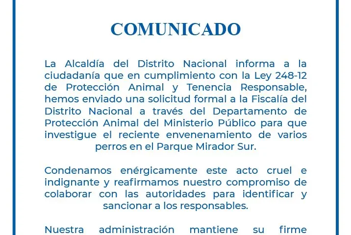 Alcaldía del DN pide investigar envenenamiento de perros en Mirador Sur