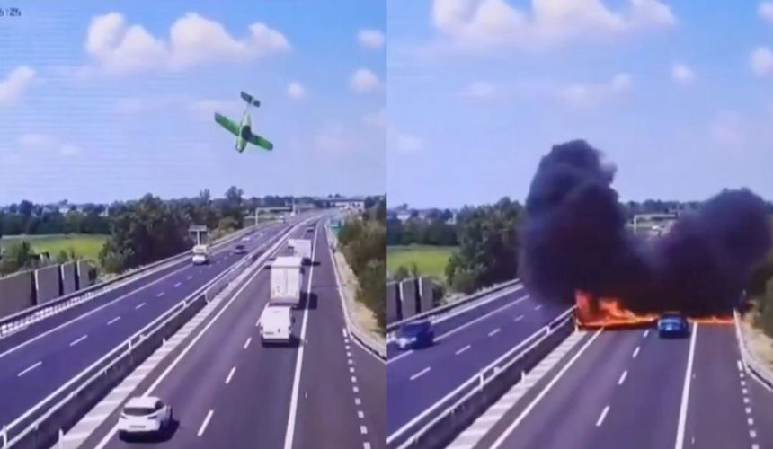 ¡Tragedia en Italia! Dos personas muertas tras avión ligero estrellarse sobre una autopista