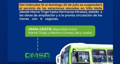 OMSA ofrecerá servicio gratuito en trayecto Mamá Tingó y Hermanas Mirabal tras suspensión de paradas del Metro