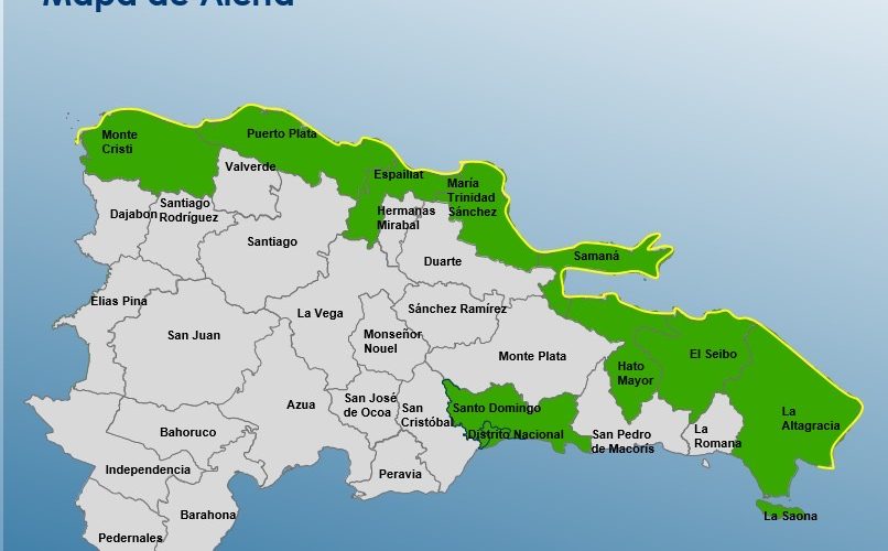 El COE coloca en alerta amarilla toda la zona costera del país por huracán Erin