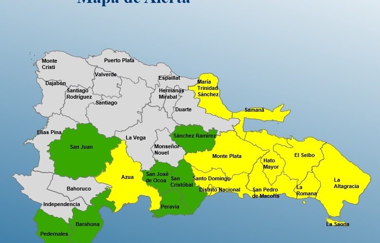 COE emite alerta amarilla para 11 provincias y el Distrito Nacional por intensas lluvias