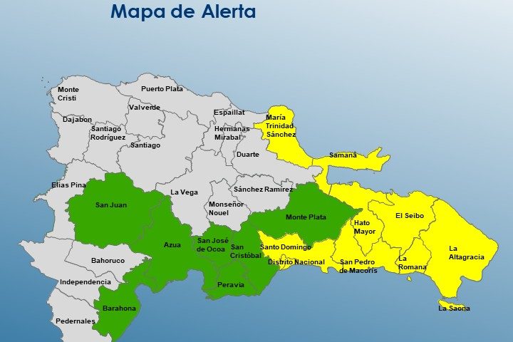 COE mantiene nueve provincias en alerta amarilla y siete en verde por incidencia de vaguada