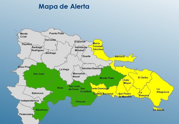 COE mantiene nueve provincias en alerta amarilla y siete en verde por incidencia de vaguada