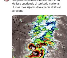 Gloria Ceballos dice campo nuboso de tormenta Melissa cubre gran parte de RD
