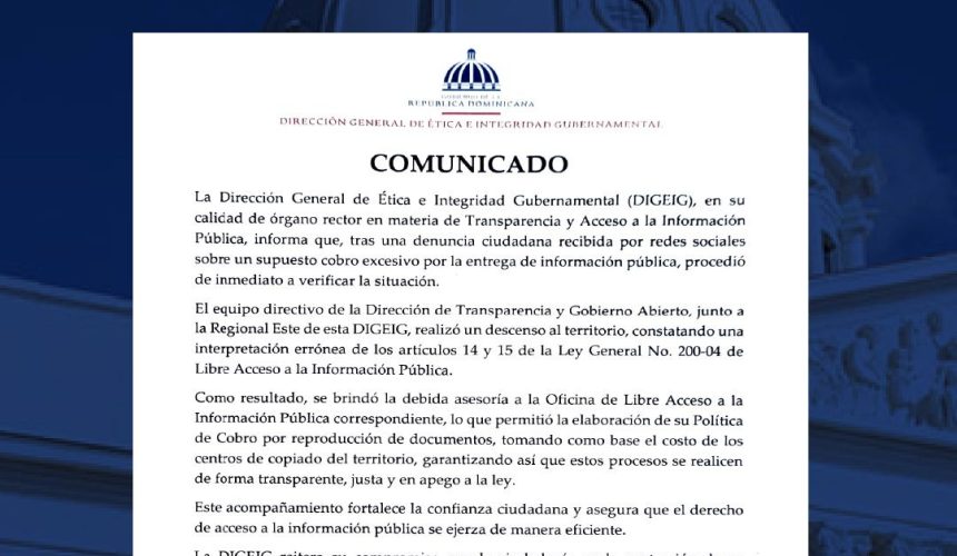 Digeig aclara que no aplica cobros indebidos por acceso a información pública