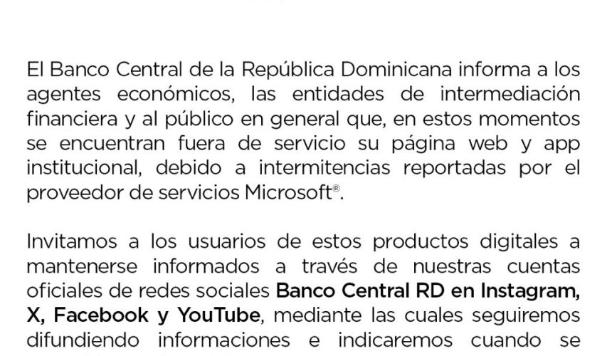 Fallas en servicios de Microsoft obligan al Banco Central a interrumpir su portal web