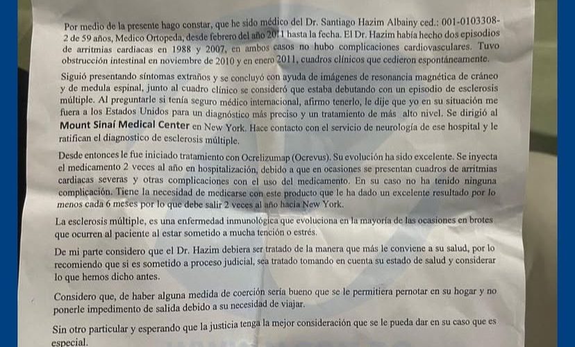 Neurólogo recomienda medidas judiciales especiales para Santiago Hazim debido a su estado de salud