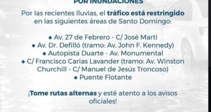 Restringen tránsito en varias vías de Santo Domingo por inundaciones
