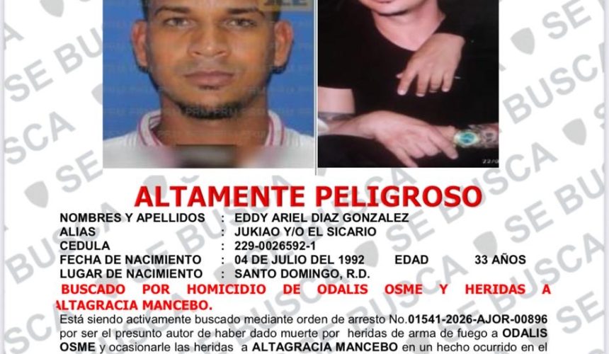 Policía Nacional activa búsqueda de “El Sicario”, acusado de muerte de un hombre y heridas a una mujer en Nigua