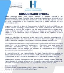 Hospital Mario Tolentino Dipp responde a denuncia por muerte de paciente y abre investigación del caso