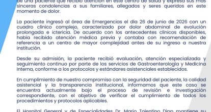 Hospital Mario Tolentino Dipp responde a denuncia por muerte de paciente y abre investigación del caso